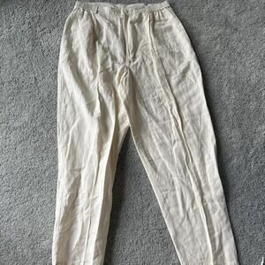 Debra Deroo Women Medium Cream Silk Linen Trouser Pants